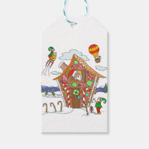 Gingerbread House with Santa Elves Colourful Fun Gift Tags