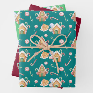 Gingerbread Houses & Candy Canes Set Wrapping Paper Sheet