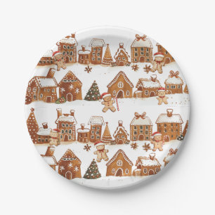 Gingerbread Houses Man Cookies Christmas Village Paper Plate