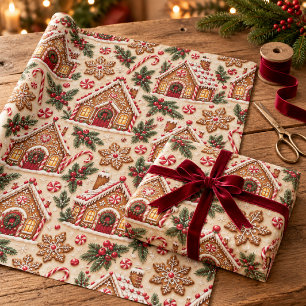 Gingerbread Houses & Peppermint Christmas Wrapping Paper
