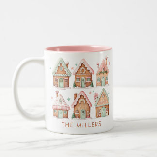 Gingerbread Houses Pink Mint Christmas Two-Tone Coffee Mug