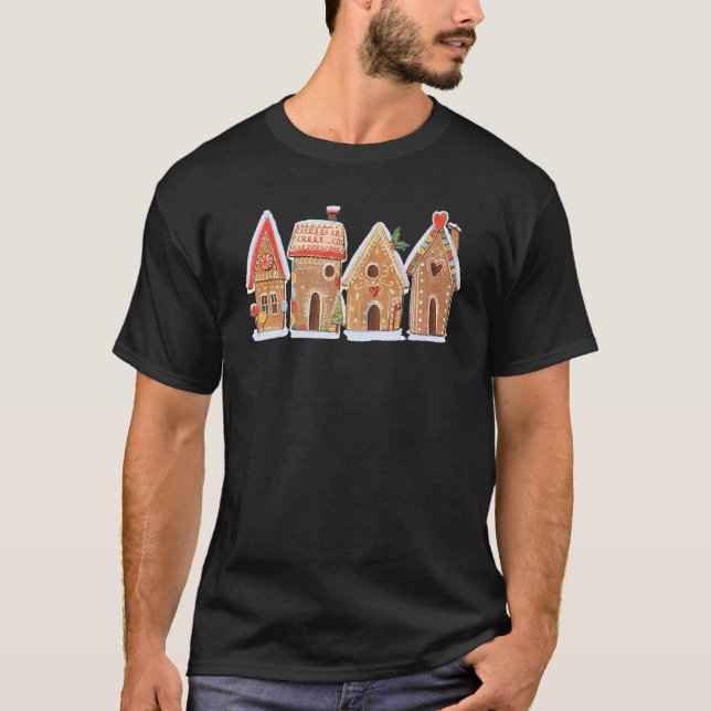 Gingerbread houses retro Christmas cosy winter Xma T-Shirt (Front)
