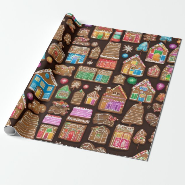 Gingerbread Houses Wrapping Paper (Unrolled)