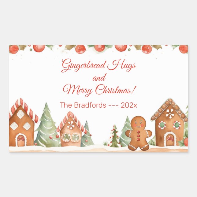 Gingerbread Hugs Christmas Rectangular Sticker (Front)