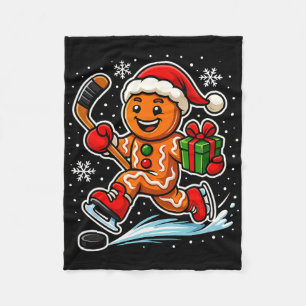 Gingerbread Ice Hockey Player Sports Lover Xmas Pa Fleece Blanket