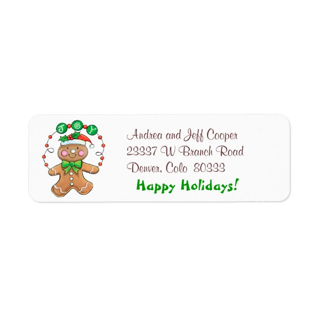 Gingerbread Joy Christmas Return Address Label (Front)