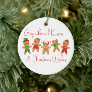 Gingerbread Kisses & Christmas Wishes Ceramic Ornament