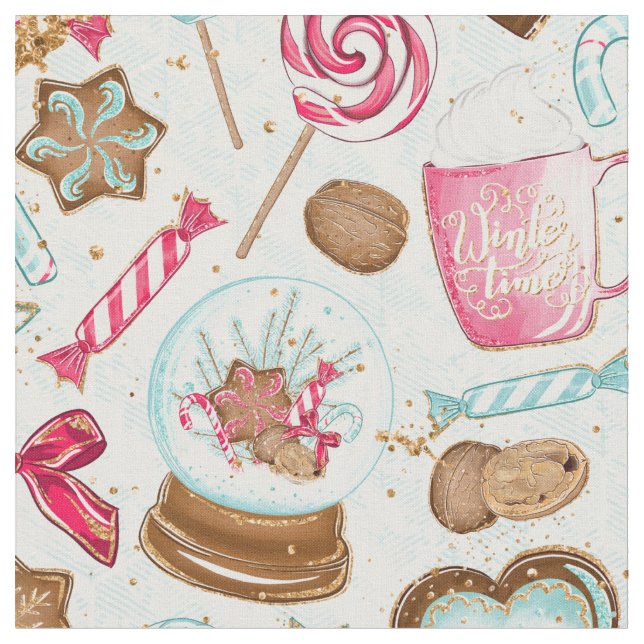 Gingerbread Kitchen Cookie Candy Fabric (Close Up)