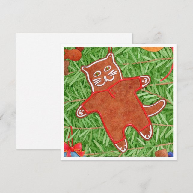GINGERBREAD KITTY 5.25" Square Flat Card (Front/Back)