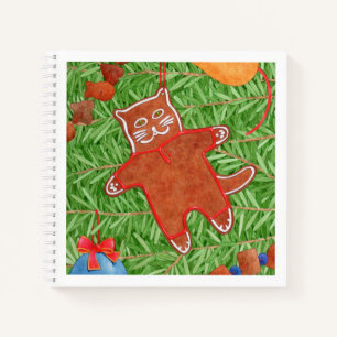 GINGERBREAD KITTY 8.5x8.5 Spiral Notebook