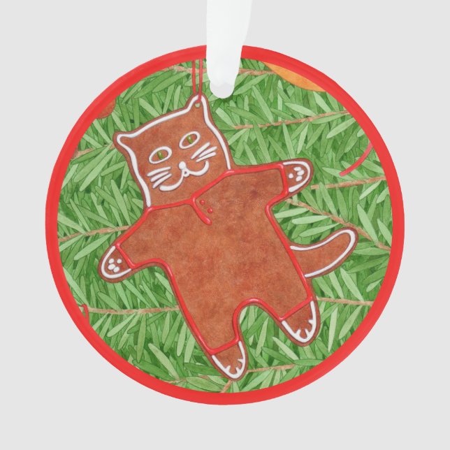 GINGERBREAD KITTY Acrylic Circle Ornament (Front)