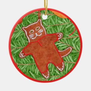 GINGERBREAD KITTY Ceramic Circle Ornament