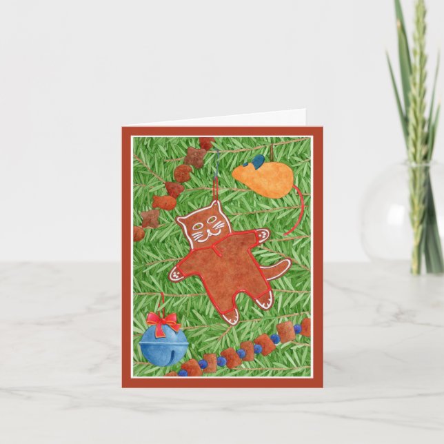 GINGERBREAD KITTY Christmas Note Card Gingerbread (Front)