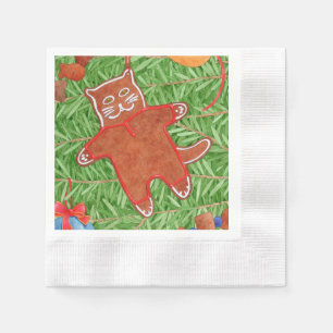 GINGERBREAD KITTY Coined Cocktail Paper Napkins