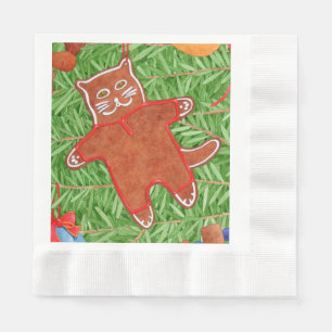 GINGERBREAD KITTY Coined Luncheon Paper Napkins