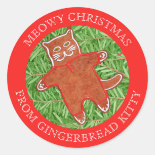 GINGERBREAD KITTY Large Envelope Seals / Red
