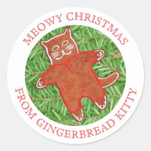 GINGERBREAD KITTY Large Round Envelope Seals