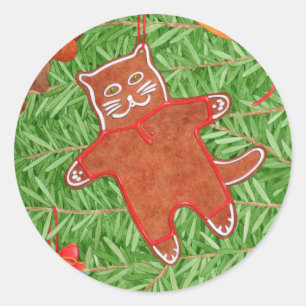 GINGERBREAD KITTY Large Round Stickers