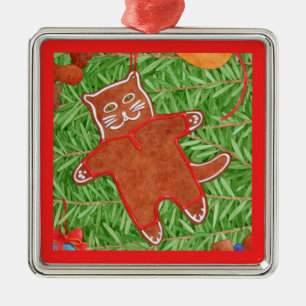 GINGERBREAD KITTY Premium Square Ornament