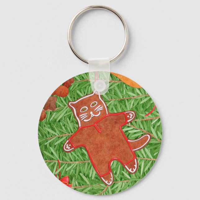 GINGERBREAD KITTY Round Aluminum Keychain (Front)