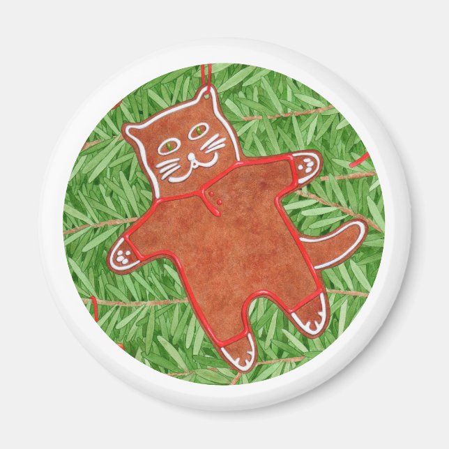 GINGERBREAD KITTY Round Magnet / White (Front)