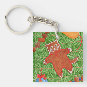 GINGERBREAD KITTY Square Acrylic Keychain