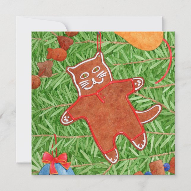 GINGERBREAD KITTY Square Flat Card (Front)