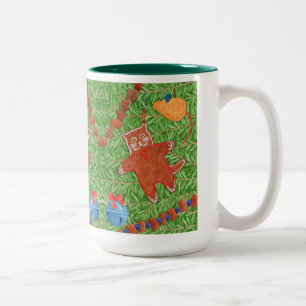 GINGERBREAD KITTY Tall Hunter Green Two-Tone Mug