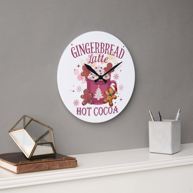 Gingerbread latte hot cocoa christmas large clock (Office)