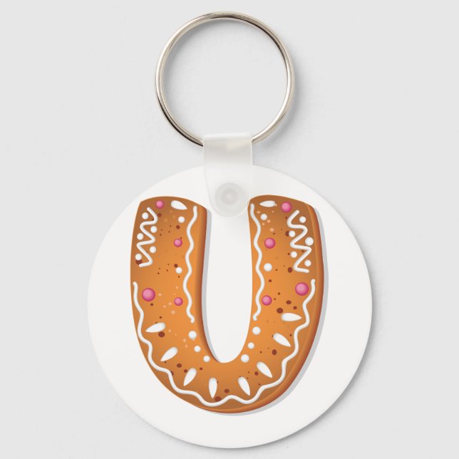 Gingerbread Letter U Monogram Holiday Cookie Key Ring (Front)