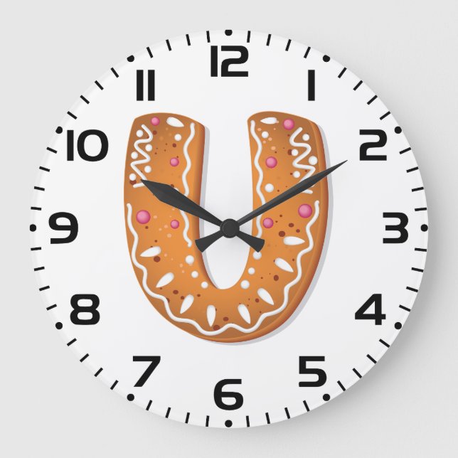 Gingerbread Letter U Monogram Holiday Cookie Large Clock (Front)