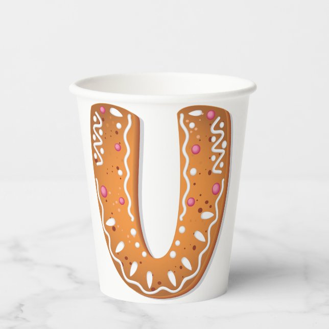 Gingerbread Letter U Monogram Holiday Cookie Paper Cups (Front)