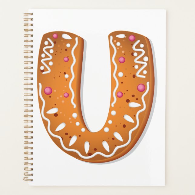 Gingerbread Letter U Monogram Holiday Cookie Planner (Front)