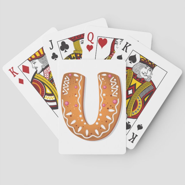 Gingerbread Letter U Monogram Holiday Cookie Playing Cards (Back)