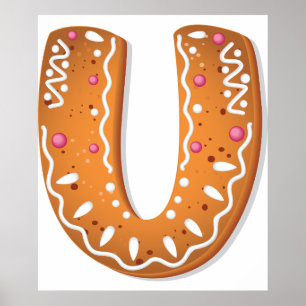 Gingerbread Letter U Monogram Holiday Cookie Poster
