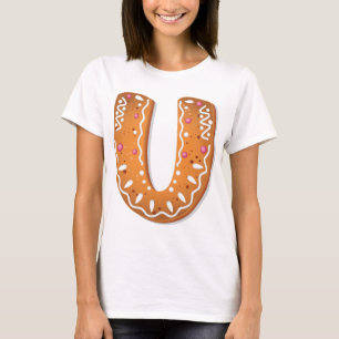 Gingerbread Letter U Monogram Holiday Cookie T-Shirt