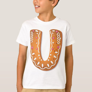 Gingerbread Letter U Monogram Holiday Cookie T-Shirt