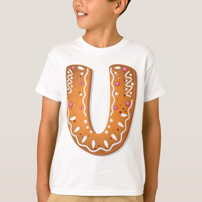 Gingerbread Letter U Monogram Holiday Cookie T-Shirt (Front)