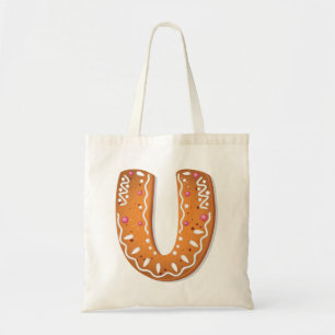 Gingerbread Letter U Monogram Holiday Cookie Tote Bag