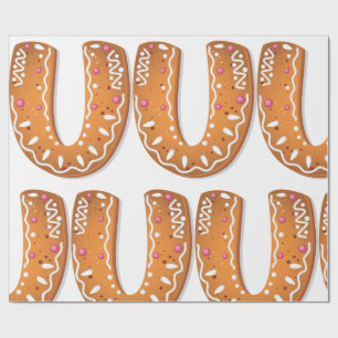 Gingerbread Letter U Monogram Holiday Cookie Wrapping Paper