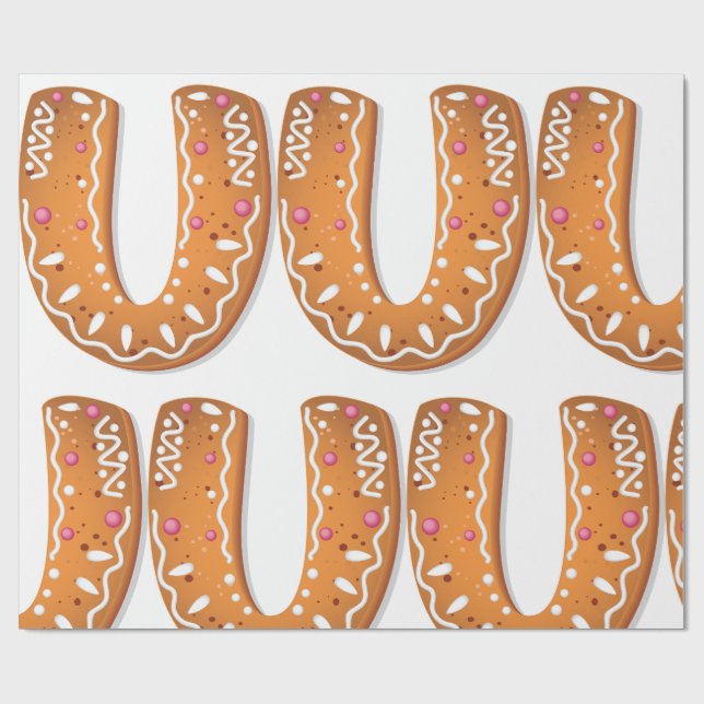 Gingerbread Letter U Monogram Holiday Cookie Wrapping Paper (Flat)