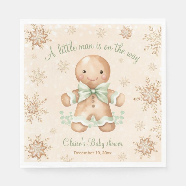 Gingerbread Little Man Christmas Baby Shower Napkin (Front)