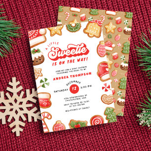 Gingerbread Little Sweetie Christmas Baby Shower  Invitation