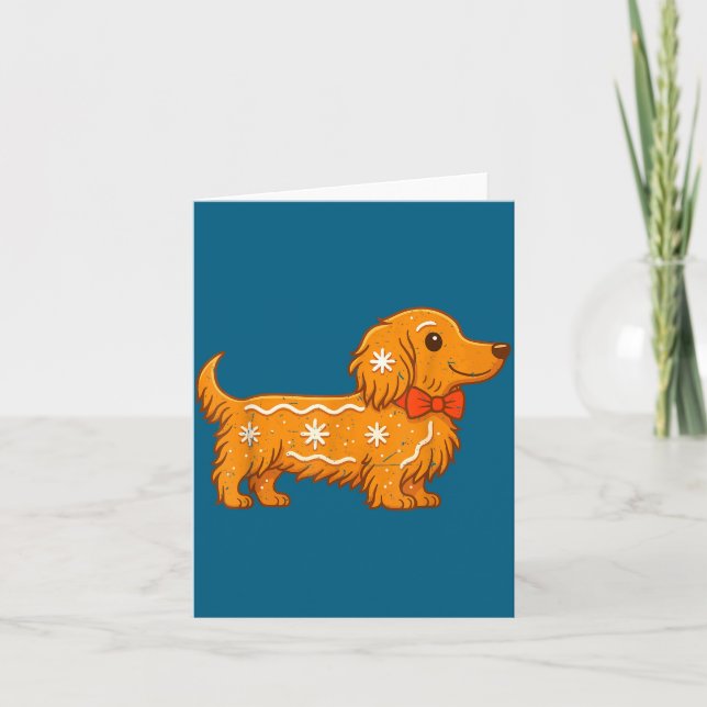 Gingerbread Long Hair Dachshund Christmas Pajama T Card (Front)