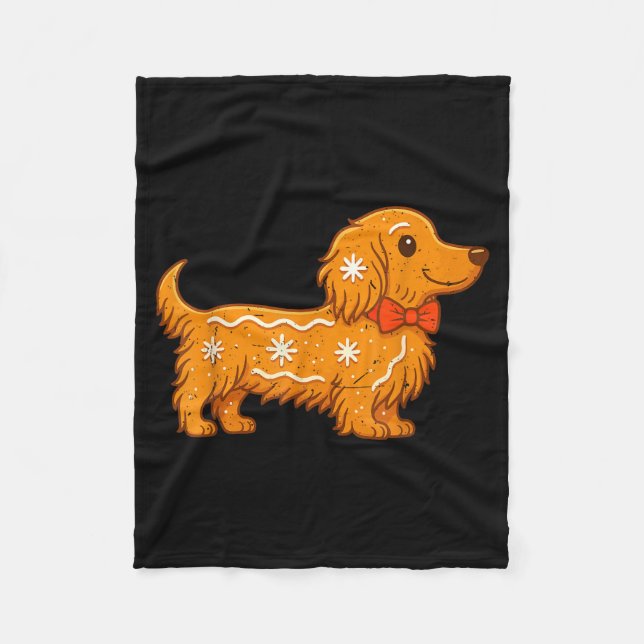 Gingerbread Long Hair Dachshund Christmas Pajama T Fleece Blanket (Front)