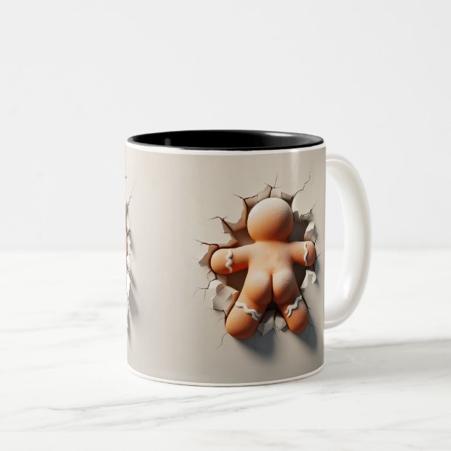 Gingerbread man 3D back and front views Two-Tone Coffee Mug (Front Right)
