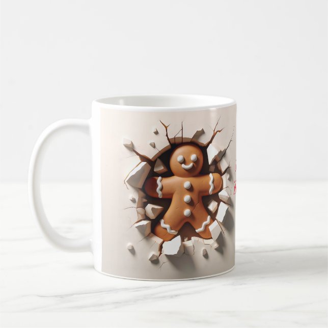 Gingerbread Man 3D Breakout Christmas  Coffee Mug (Left)