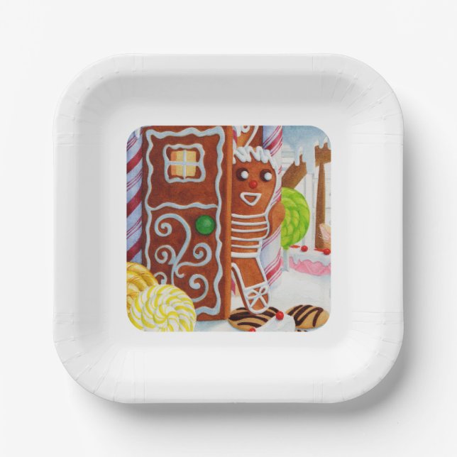 GINGERBREAD MAN 7" Square Paper Plates (Front)