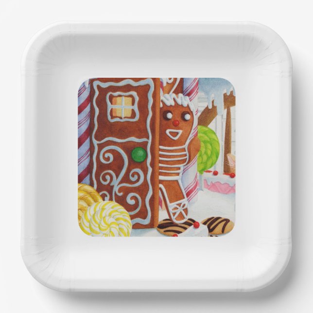 GINGERBREAD MAN 9" Square Paper Plates (Front)