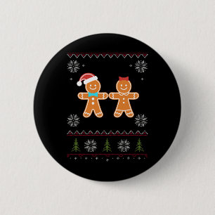 Gingerbread Man & Girl Ugly Sweater Christmas 6 Cm Round Badge